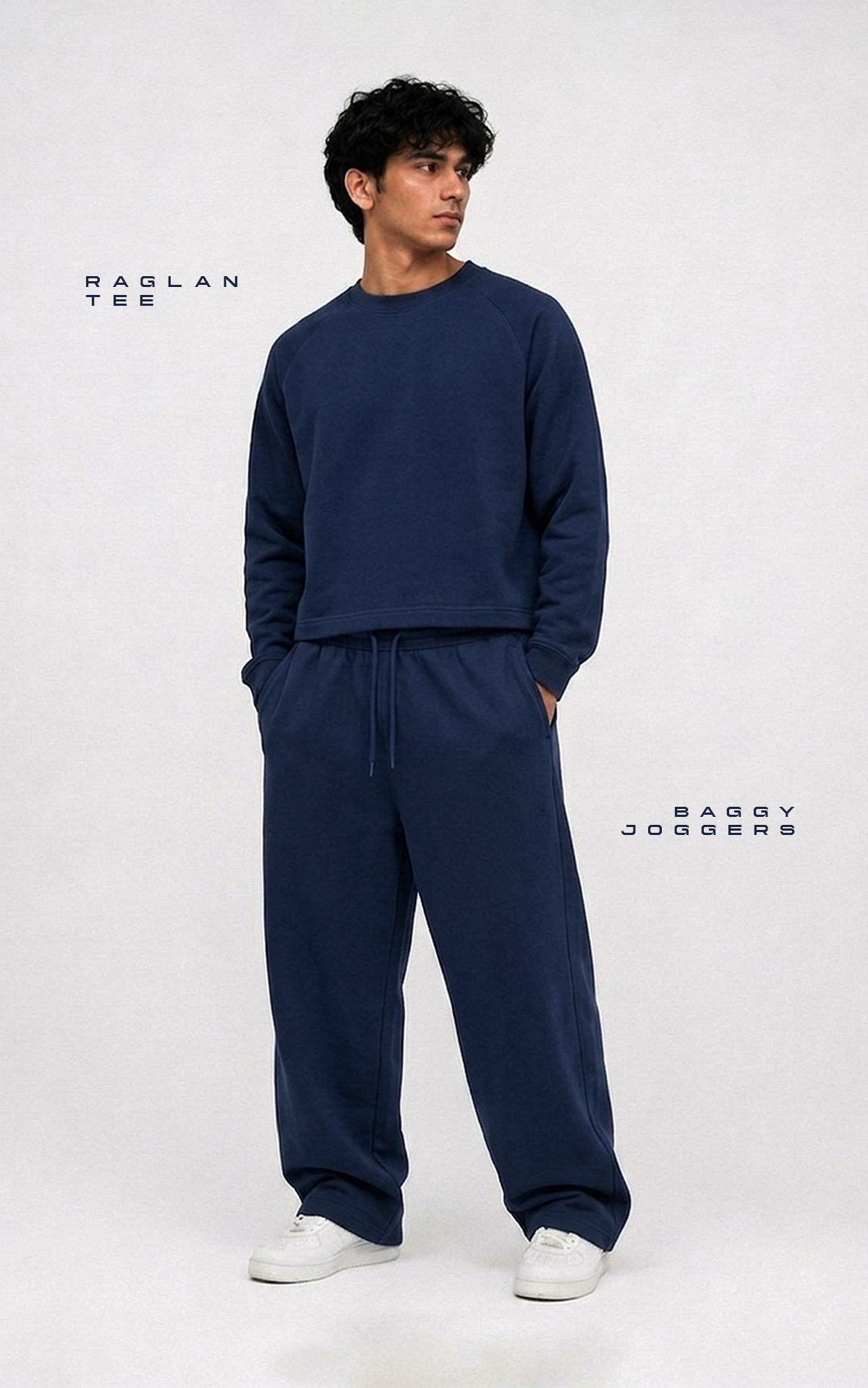 CORD SET (RAGLAN TEE & BAGGY JOGGER) - NAVY - Image 3