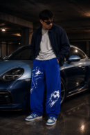 Football Print Joggers – Royal Blue Soccer Graphic Sweatpants