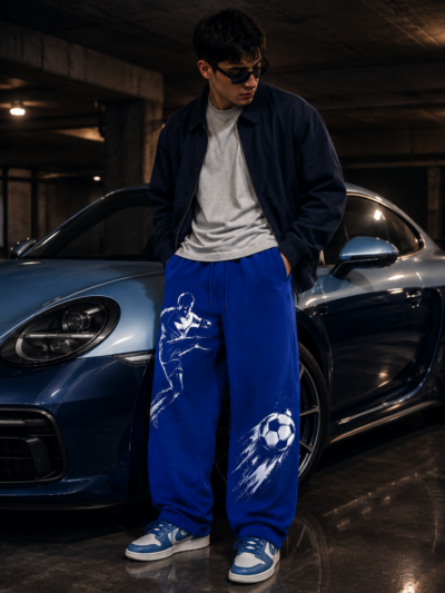Football Print Joggers – Royal Blue Soccer Graphic Sweatpants