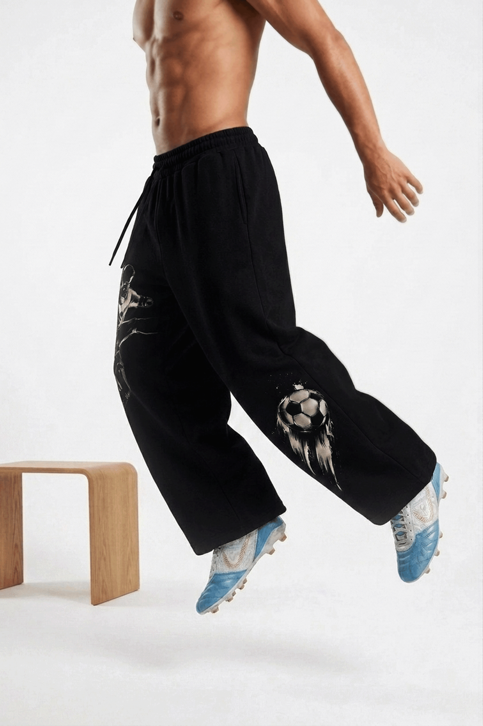 Football Print Joggers – Black Soccer Graphic Sweatpants - Image 3