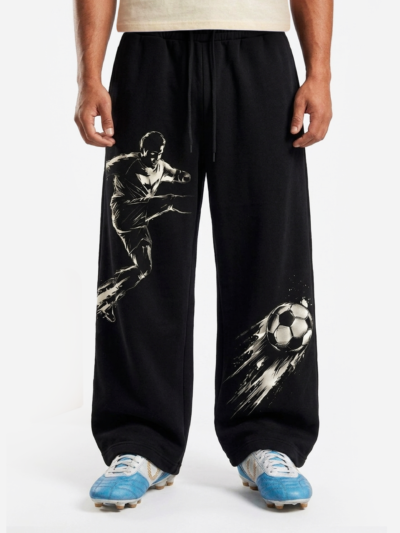 Football Print Joggers – Black Soccer Graphic Sweatpants