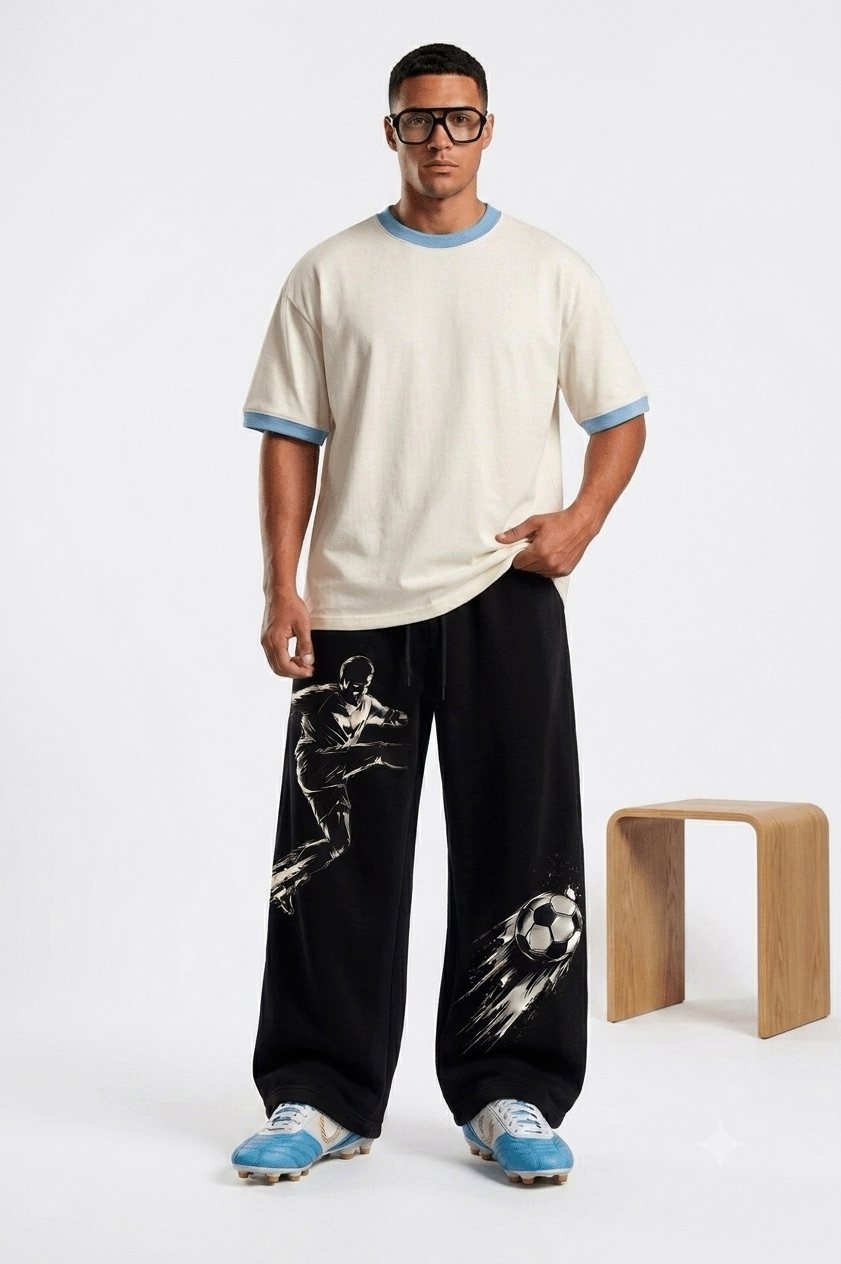 Football Print Joggers – Black Soccer Graphic Sweatpants - Image 2