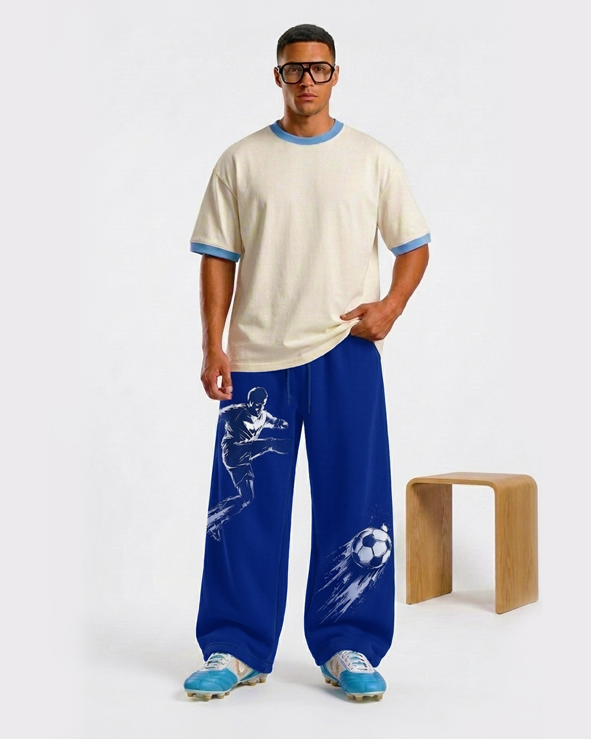 Football Print Joggers – Royal Blue Soccer Graphic Sweatpants - Image 5