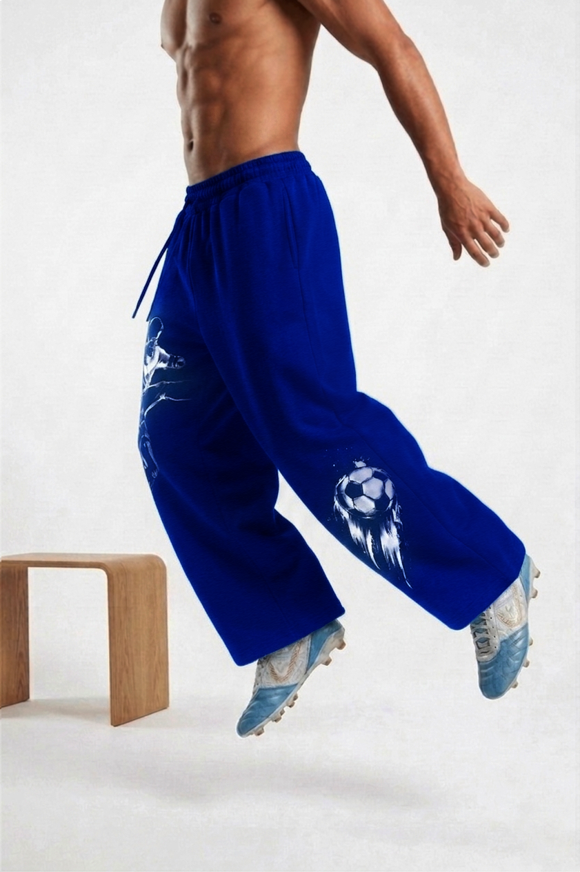 Football Print Joggers – Royal Blue Soccer Graphic Sweatpants - Image 3