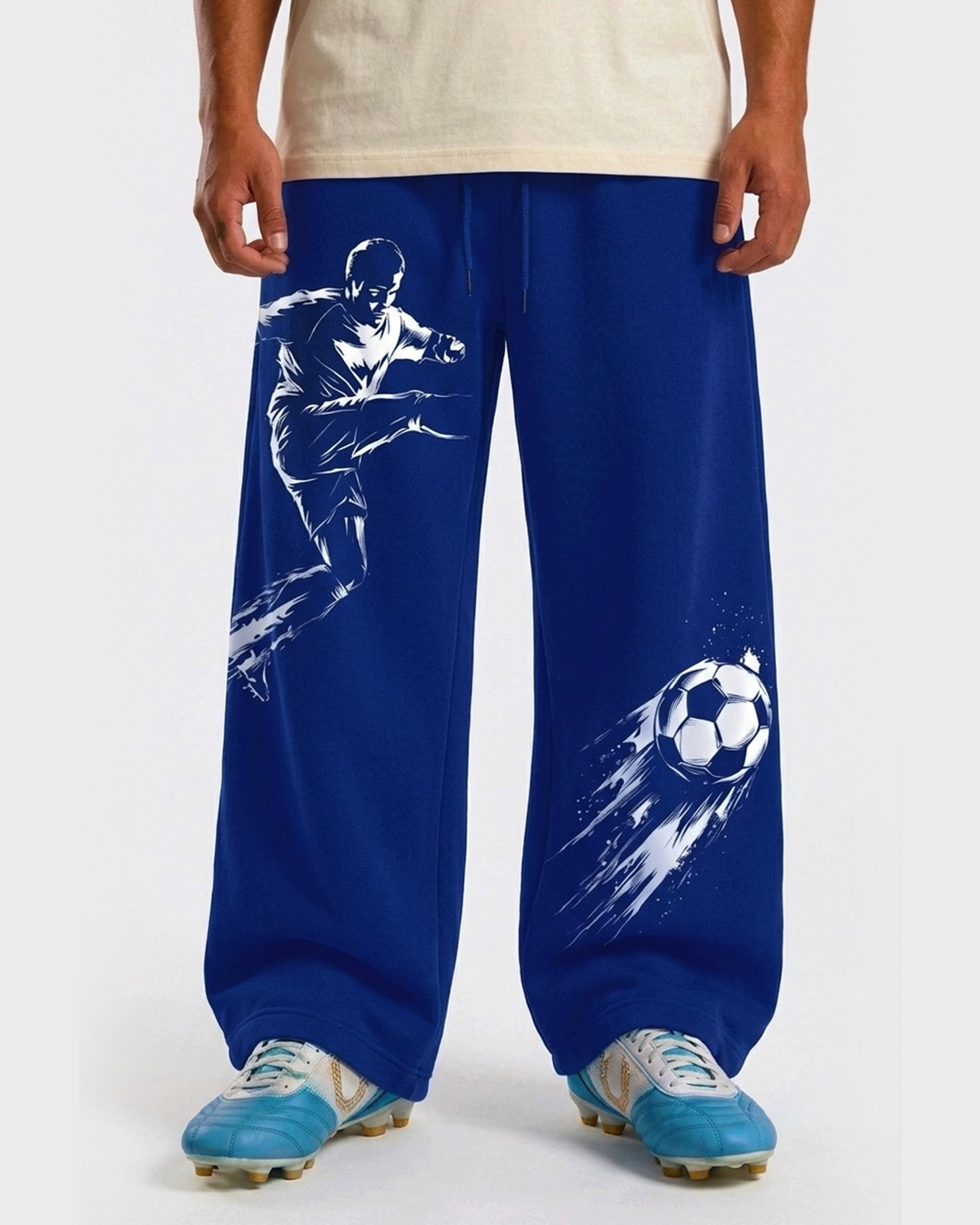 Football Print Joggers – Royal Blue Soccer Graphic Sweatpants - Image 2