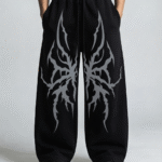 Spider Printed Joggers - front view with web graphic