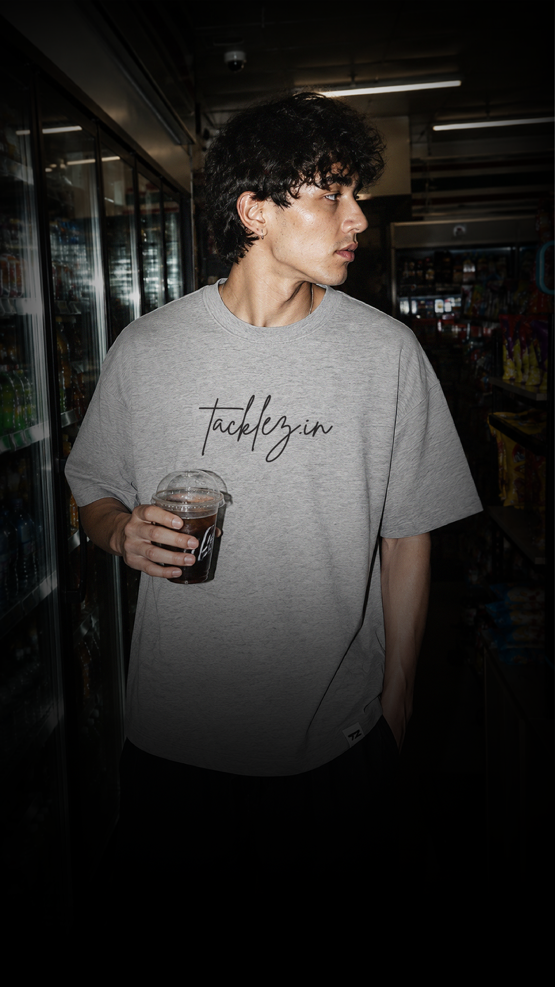 Grey Melange Oversized T-Shirt – Drop Shoulder, Unisex - Image 2