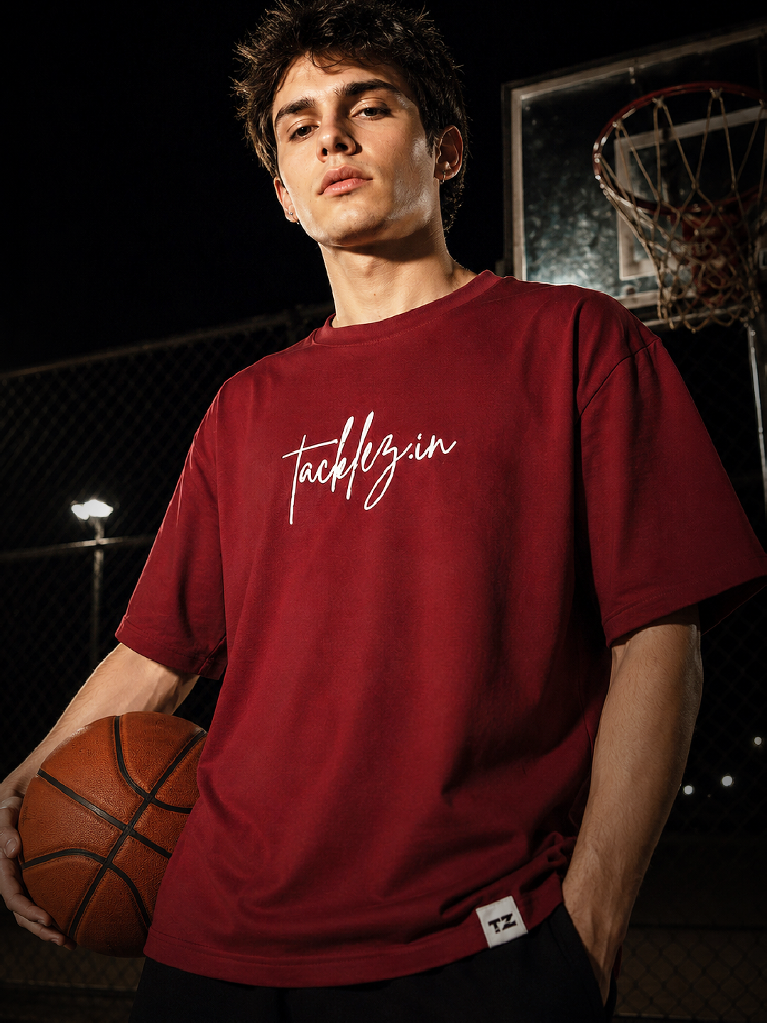 Maroon Oversized T-Shirt – Drop Shoulder, Unisex - Image 2